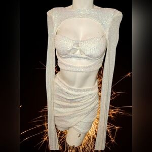 That Glimmer Glow Sequin Skirt Set Ivory Small